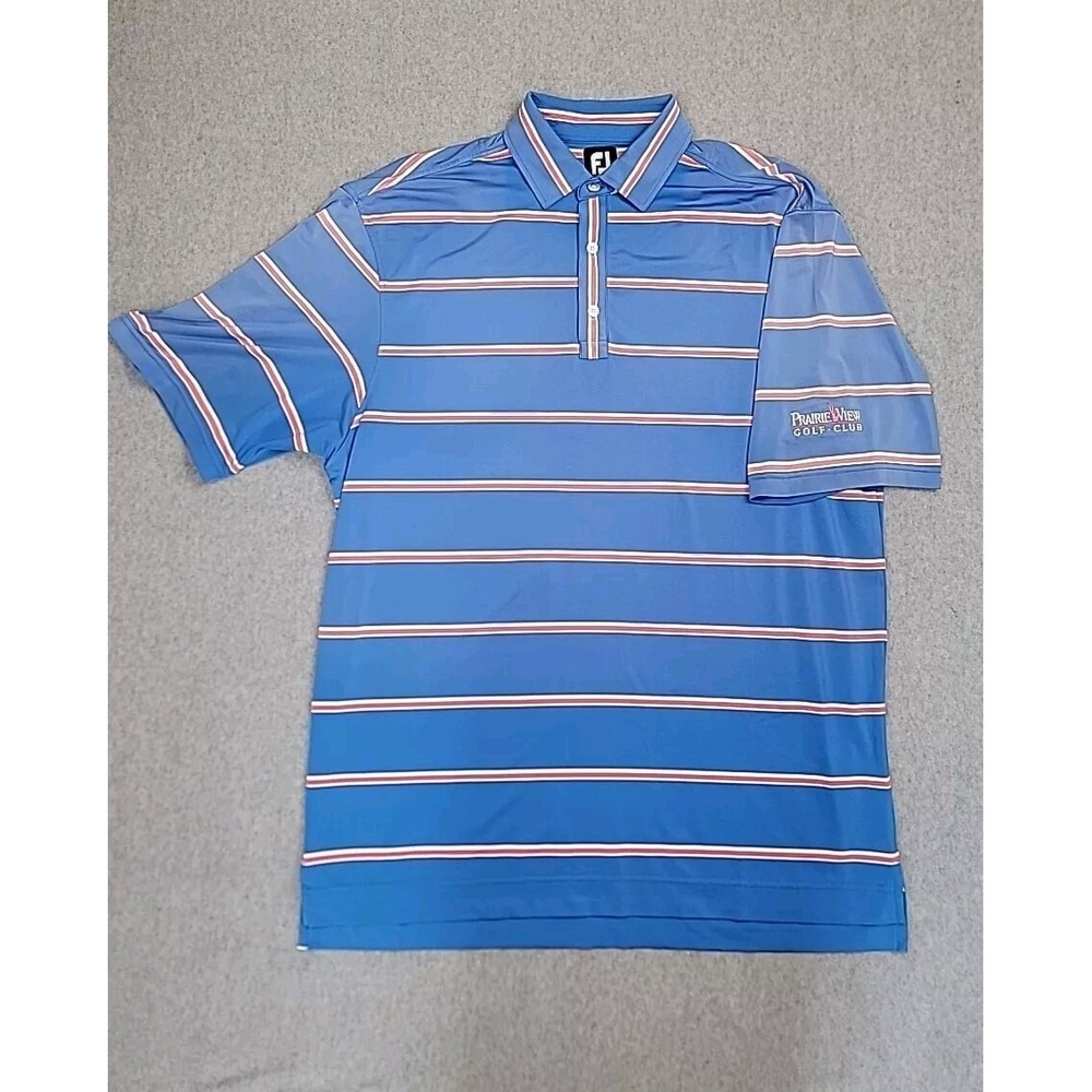 FootJoy Golf Polo Mens Large Blue Striped Prairie View Golf Club Performance L